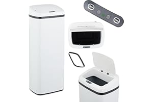 ‎RELAXDAYS Relaxdays kosz na śmieci z czujnikiem, 50 l, pokrywka elektryczna, uchwyt na worki na śmieci, automatyczny kosz na śmieci, biały