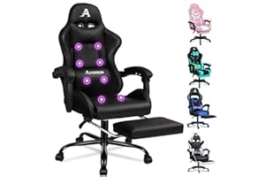 ‎ALFORDSON ALFORDSON Gamer Chair Gaming Chair with Retractable Footrest, Racing Chair with 8 Massage Points, 150° Tilt, Ergonomic Executive Chair, PU Leather, Height Adjustable, 180kg Load Capacity, Black