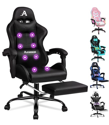 Gaming Stoel Met Massagefunctie En Luxe Suède Stof, Bureaustoel Met Grote Wielen En Verstelbare Rugleuning Maximaal 150 Kg