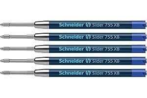 Schneider 175503 Slider 755 wkład do długopisu (technologia ViscoGlide, odporny na działanie dokumentów, ekstra szeroki) niebieski (5 sztuk, bardzo szeroki, niebieski)