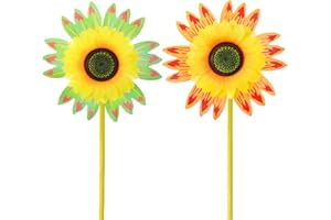 TULEBOLIAN Pack of 2 Sunflower Windmill, Wind Chime, Garden Stake, Diameter 25 cm, Wind Turbines, Bird Repellent, for Garden, Yard, Balcony, Garden Decoration, High-Quality PVC Material, Water