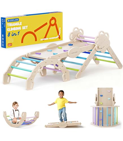 Triangle D’Escalade Montessori COSYLAND 8-en-1 – Bois Massif, Pliable, De 1 à 6 Ans