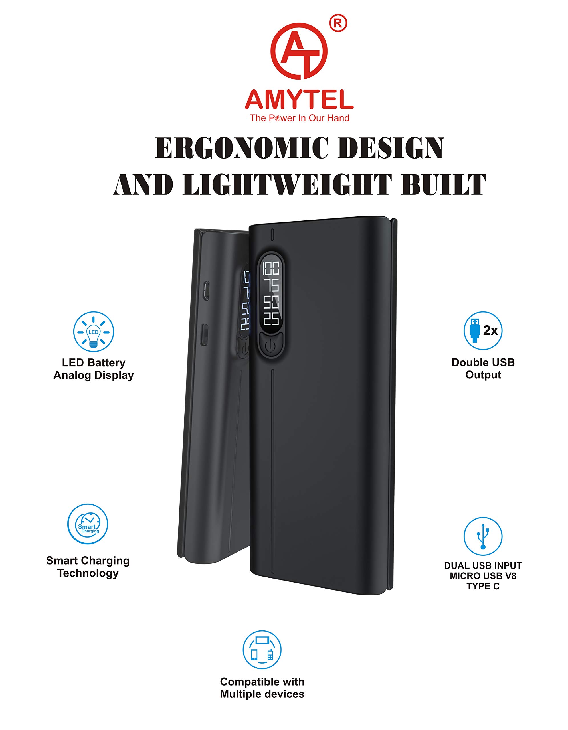 Amytel 2I 2O 15000mAH 2.1 Amp Fast Charging Lithium-ion Power Bank - Image 4