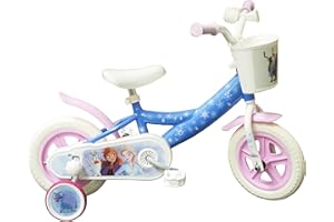 Disney A.T.L.A.S. Vélo 10'' Enfant Fille Reine des Neiges/Frozen avec Panier Avant, Garde Boue, Carter, Roues bâtons & 2 stabilisateurs, Bleu & Blanc