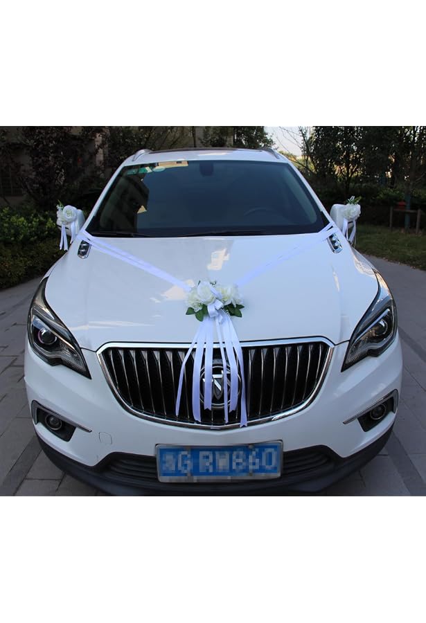50 Nœuds De Voiture Mariage Blancs - Ruban Satin Pour Décoration Voiture, Chaise, Cadeau - 12x22cm