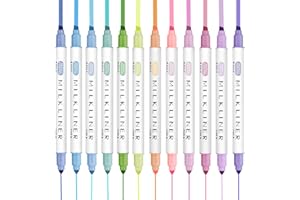 ‎EOOUOOIP EooUooIP Textmarker, mit dünnen und breiten Schrägkeilspitzen Textmarker Pastell, für das Klassenzimmer und Büro, 12 Farben