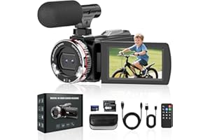 CAUPUREYE Videokamera 4K Camcorder 48MP 60FPS Vlogging Kamera für YouTube 3.0'' 270°Drehbarer Screen, 21X Digital Zoom Video Kamera mit 64 GB SD-Karte, 2 Batterien, Externem Mikrofon