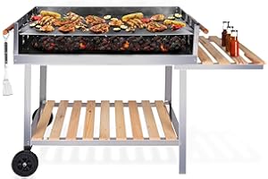 BBQ Collection Barbecue à Charbon de Bois Grande Taille - Grille avec Roues - Barbecue Bois 2 Grilles - 98 x 56 x 85 cm - Fumoir Jardin