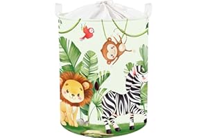 Clastyle Ceste Biancheria Bambini Animale Tropicale Cestino Giocattoli Vestiti per Ragazzo Ragazza Cestino Portaoggetti per Bagno Cameretta Bucato, Leone Zebra Scimmia, 36 * 45 cm