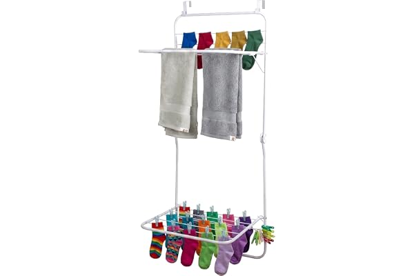 Relaxdays dörrtorkställ, hängs över dörr/dusch, 4,9 m torklängd