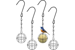OFFCUP Fat Ball Bird Feeder, 4pcs Metal Fat Ball Bird Holder, Hanging Bird Feeder Holder Spherical with 4 S-shaped hooks for Outdoor Garden Wildlife Birds Finch Sparrow Robin (Black)