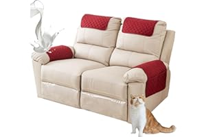 ZGDDPZA Armchair Arm Cover,Headrest Cover for Recliner Sofa Quilted Chair Arm Cover with Pockets Waterproof Non Slip Sofa Protectors Pet Dog (Red,2-Seater 4pcs)