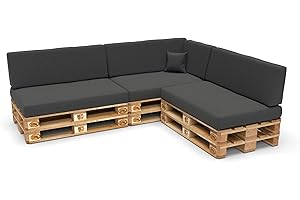‎POKAR POKAR Palettenkissen Palettenauflagen mit abnehmbarem Bezug Palettenmöbel Palettensofa 8er Set: Sitzkissen 120x80 + Rückenlehne 120x40, Anthrazit