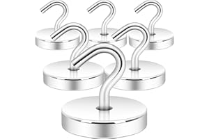 Neosmuk 120lb+ Extra Strong Magnet with Hook for Fridge,Heavy Duty Cruise Hook for Ceiling,Small Magnetic Holder for Van, Tool(Silver, Pack of 6)