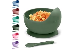 Xabono Baby Plates with Suction BPA Free for Easy to Wash Bowls and Silicone Spoon Ejoyable Desing First Food Plate Bowl (Navy Green) (SBBUK2022)