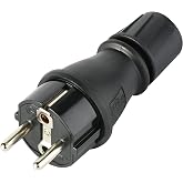 Electraline 55084, Professional Schuko Plug Plug, IP54 Protection, with Retainer Screw for Easy Wiring, Black