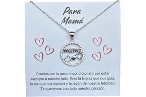 INFINITLIVING Collar de Plata de Ley 925 para Mamá – Colgante Redondo con Circonitas y Diseño “mama” con Corazones – Regalo Día de la Madre, Cumpleaños, Aniverasio - Con Tarjeta Emotiva, Caja y Bolsa Incluidas