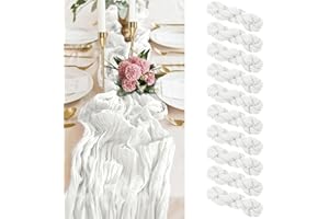 PESONLOOK 10 Packs White Cheesecloth Table Runner,10FT Gauze Bobo Table Runner Cheesecloth Fabric Semi-Sheer Table Runner for Wedding Reception,Boho Rustic Wedding Party Table Decor