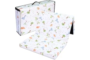 Totsy Baby Matelas lit de Voyage 60x120cm Pliable - Matelas Pliant épais pour bébés et Enfants Matelas lit de Voyage Housse en Coton déhoussable Dinosaure