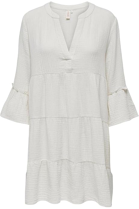 ONLY Damen Musselin Kleid ONLThyra V-Neck Sommerkleid mit Volants 