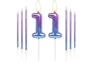 MCISKIN Lila blaue 11th Geburtstag Kerze, Lila Zahl 11 Kerzen für Kuchen, bunte dünne Party Kerzen, Happy Birthday Kerzen Zahl, Lila blaue Kuchen Kerzen Kuchen Toppers für Mädchen Jungen Geburtstag Party
