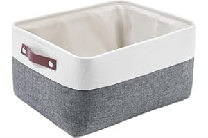 Mangata cajas de almacenamiento de tela para ropa, juguetes, cestas de almacenamiento decorativas con asas de piel sintética, gris frío(Medio, 1 paquete)
