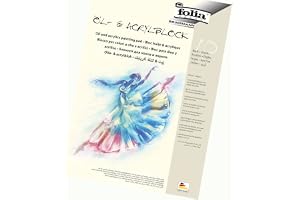 folia 8364 – olje- och akrylmålningsblock, 290 g/kvm, DIN A4, 10 ark – kvalitetspapper lämpligt för akrylfärger, olje- och pastellkritor