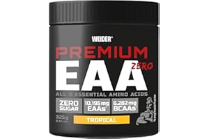 Weider Premium EAA Zero (325g) Tropical Flavour. All 9 Essential Amino Acids, with 10.195mg EAAs + 6.282mg BCAAs per Serving, Zero Sugar, No Fat, Vegan, No Artificial Colours, No Fillers