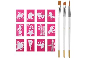 SEPAMOON 24 Pcs Unicorn Face Paint Stencil with 3 Brush, Reusable Face Paint Stencils Body Painting Template Facial Makeup Design and Making Journal Scrapbooking Tools for School Show Birthdays Party