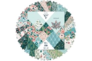 Clairefontaine 95372C - 60 Hojas de Papel Origami 70g/m², Formato 15x15cm, 30 Patrones de Colores Surtidos (2 Hojas por Patrón), Pasatiempos Creativos para Adultos y Niños, Colección Herbarium