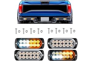 KYYET 4pcs Ultra Slim 12 LED Surface Mount Emergency Hazard Warning Flashing Strobe light Bar For Off-Road Vehicles ATV Trucks Trailer Lorry Van (Amber&White)