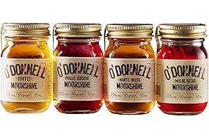 ‎O'DONNELL MOONSHINE O'Donnell Moonshine Geschenkset (Classic) Made in Berlin - 4x Premium Likör in Original Mason Jars (mini) – Geschenke für Männer & kleine Weihnachtsgeschenke – Probierset Whiskey & Schnaps Liebhaber