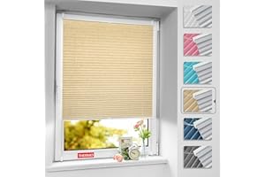 BelleMax Plissee ohne Bohren verdunkelung, Thermo Plisseerollo Klemmfix, 90x100cm Hellbeige, Verdunklungsplissee 100% lichtundurchlässig für Fenster & Tür, Plissee Blickdicht Sichtschutz Sonnenschutz