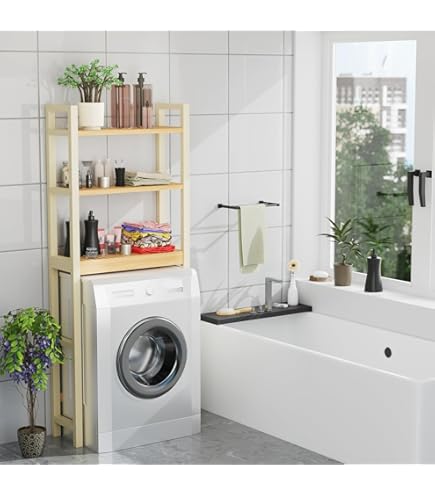 Bambus Waschmaschinenregal Mit 2 Türen & 5 Fächern | Badezimmer Regal über Waschmaschine & Toilette