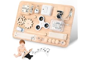 Potatomato Montessori Wooden Busy Board Developing Sensory Toys Educational Learning Activity Board for 1 2 3 4 years old Fidget Travel Toys for Fine Motor Skills Baby Boys & Girls Birthday Gifts