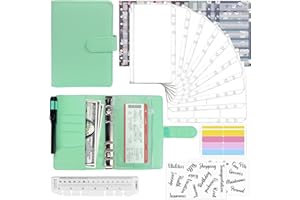 Mlife Ring Binder Set - 28pcs Leather Notebook Budget Binder with Clear Cash Envelopes,Budget Sheets and Label Stickers,Cash Organizer Money Saving Binder for Travel and Diary Green