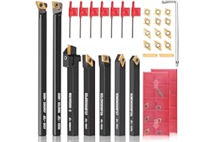 DONKEN Lathe Turning Tool Set, 8mm Shank Metal Lathe 7Pcs Lathe Tools for Grooving, Threading, and Semi-Finishing - Includes 2 Box Carbide Inserts (8mm)