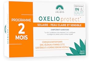 LABORATOIRE JALDES LES ACTIFS ESSENTIELS DE VOTRE SANTÉ OXELIO PROTECT 60 Capsules | Solaire | Peaux Claires, Sensibles, Réactives | Préparer à l’Exposition au Soleil et Sublimer son Été | Caroténoïdes Naturels, Vitamines et Minéraux | LABORATOIRE JALDES