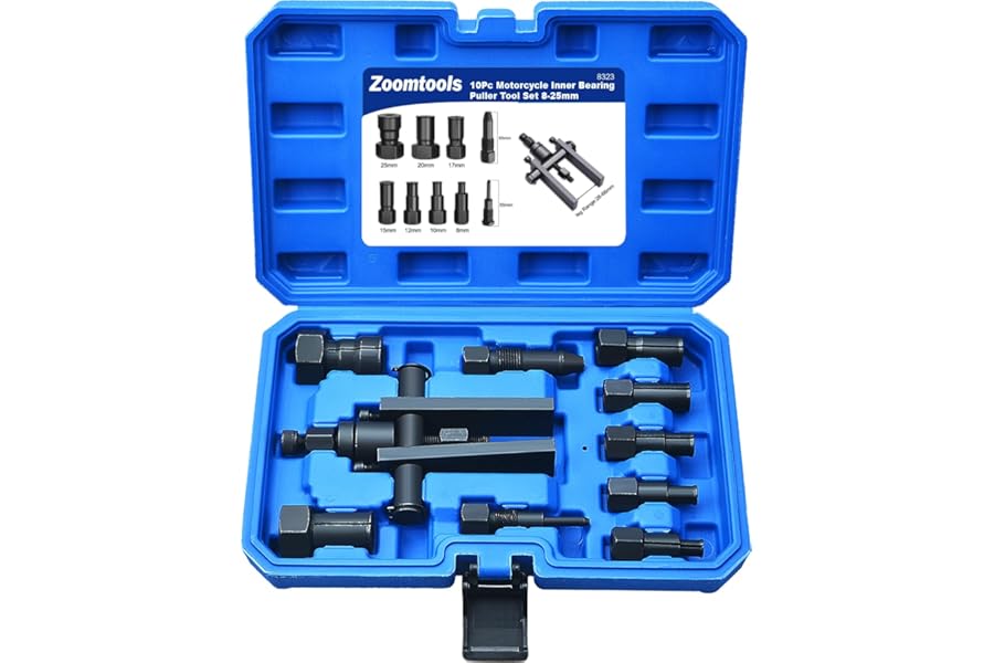 Zoomtools 10 Piece Motorcycle Blind Inner Bearing Puller Tool Kit Motorcycle Inner Bearing Removal Tool Set 8-25MM