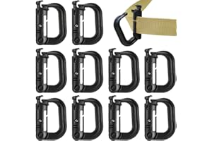 MUCHER Molle Mosquetón multiusos con hebilla de plástico con hebilla en D, gancho táctico para sujetar correas Molle, paquete de 10