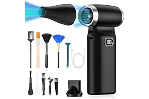 TOUYINGER Compressed Air Cleaner for PC, Electric Air Duster Speed Adjustable 110000RPM Rechargeable Air Blower with LED Display Reusable PC Cleaning Kit for Laptop/Computer/Keyboard/Car (Black)