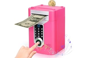 FGZU Spardose Mädchen 3-12 Jahre,Elektronische Spardosen mit Touchscreen und Fingerabdruck,Geldautomat Spardose Tresor Sparschwein Kinder Geschenke Mädchen Rosa