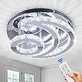 CXGLEAMING 15.7" Modern Crystal Chandelier Dimmable LED Ceiling Light Fittings Flush Mount Pendant Lighting Fixture for Dining Room Bathroom Bedroom Living Room(Remote Control)