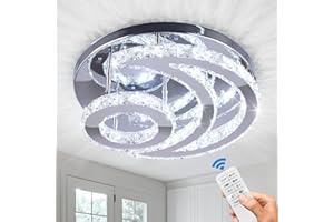 CXGLEAMING 15.7" Modern Crystal Chandelier Dimmable LED Ceiling Light Fittings Flush Mount Pendant Lighting Fixture for Dining Room Bathroom Bedroom Living Room(Remote Control)
