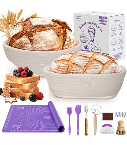 Banneton In Silicone Pieghevole Per Lievitazione Pane - Rotondo 22,9 Cm Con Set Di Strumenti Inclusi - Facile Da Pulire E Riporre - 4