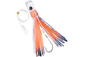 OROOTL Leurres de Pêche à la Traîne pour Le Gros Gibier Leurres de Pêche en Eau Salée pour Mahi Marlin Thon Dauphin Wahoo Requin Pêche en HauteMer Leurres M ontés avec Leader Hook Jupes de Calmar