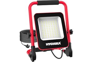 HYCHIKA BETTER TOOLS FOR BETTER LIFE HYCHIKA LED Work Light 50W, Job Site Lights 5500LM, IP65 Waterproof, 360° Degree Rotation with Stand Foldable Construction Lights, 6500K Daylight White Suitable for Camping, Workshop, Garage