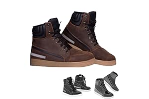 Profirst Global Zapatos de moto para hombre, zapatillas protectoras informales transpirables de cuero impermeables con cremallera lateral CE EN [13634:2017]