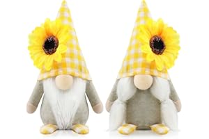 Godeufe 2er Set Frühling Wichtel Figuren Sonnenblume Dekoration Handgemachte Skandinavisches Tomte für Party Bauernhaus Home Tischdekoration