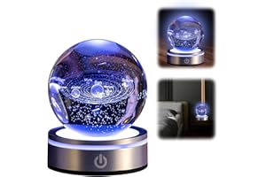 mumisuto Sfera di Cristallo 3D, Sfera di Cristallo 3D Sistema Solare, luce notturna 3d con sfera di cristallo con LED Light Up Base Casa Decorazione Ornamento Astronomia Regali educativi di Natale
